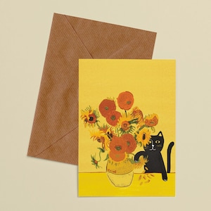 Carte de voeux chat vase tournesol de Vincent