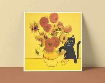 Carte Artiste chat tournesols de Vincat