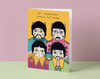 Sgt. Purrpurrs Lonely Cat Band Card | Cat Illustration | Blank Card