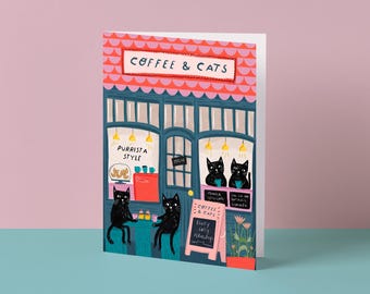 Coffee and Cats Greeting Card | Cat Illustration | Blank Card