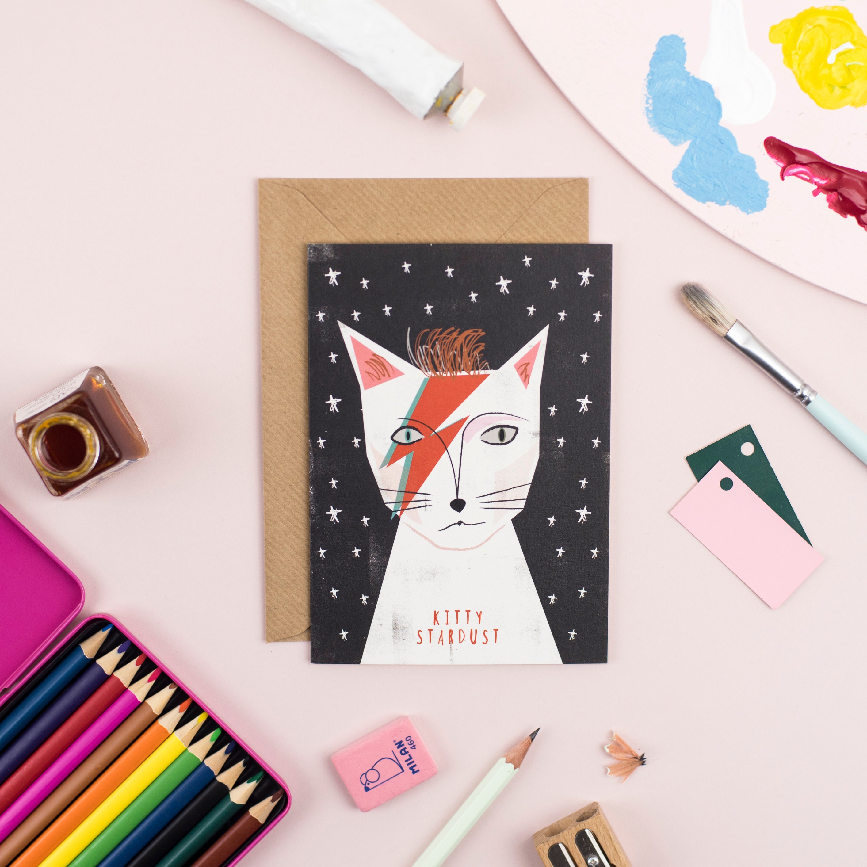 Kitty Stardust Artist Portrait Cat Card