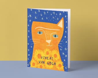 Vincat Cat Gogh Cat Artist Portrait Card | Van Gogh Cat Art Greeting Card | Famous Artist Cat Parody | Art Lover Gift