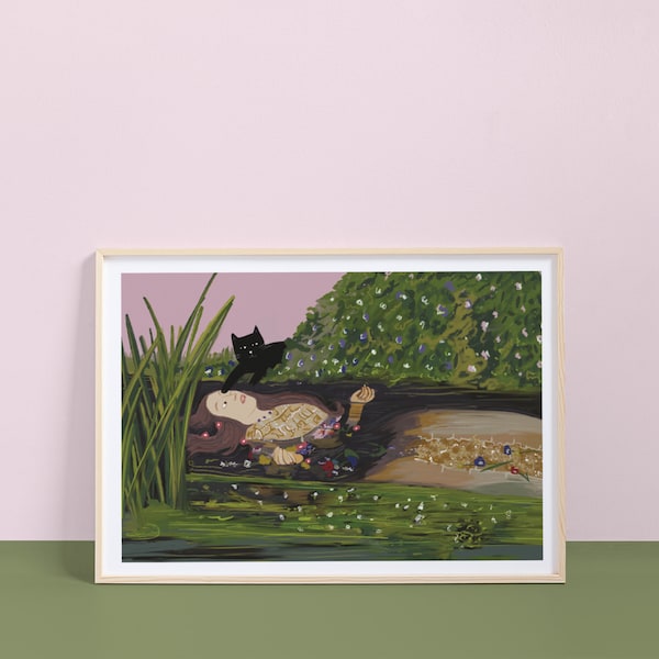 Lámina artística de gato de Ofelinea – Ilustrada a mano – Impresión artística de archivo – Regalo para amantes de los gatos