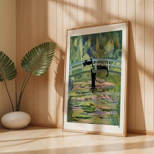 Clawed Monet Cats on a bridge Art Print