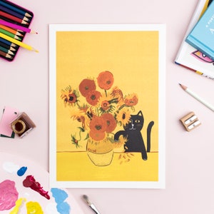 Sunflower Cat Art Print