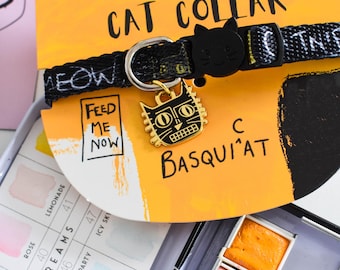 Collar para gatos BasquiCAT / Collar inspirado en Basquiat / Collar ajustable para gatos / Regalo para amantes de los gatos