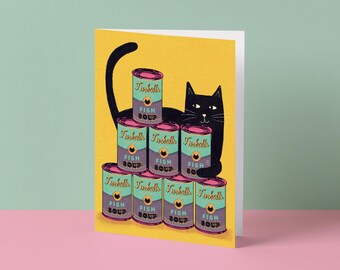 アンディ・ポーホル缶詰スープ猫カード | ウォーホル風ポップアート猫 