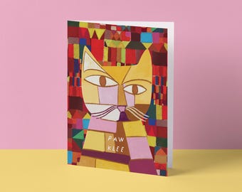 Paw Klee Cat Artist Portrait Card | Cat Illustration | Blank Card