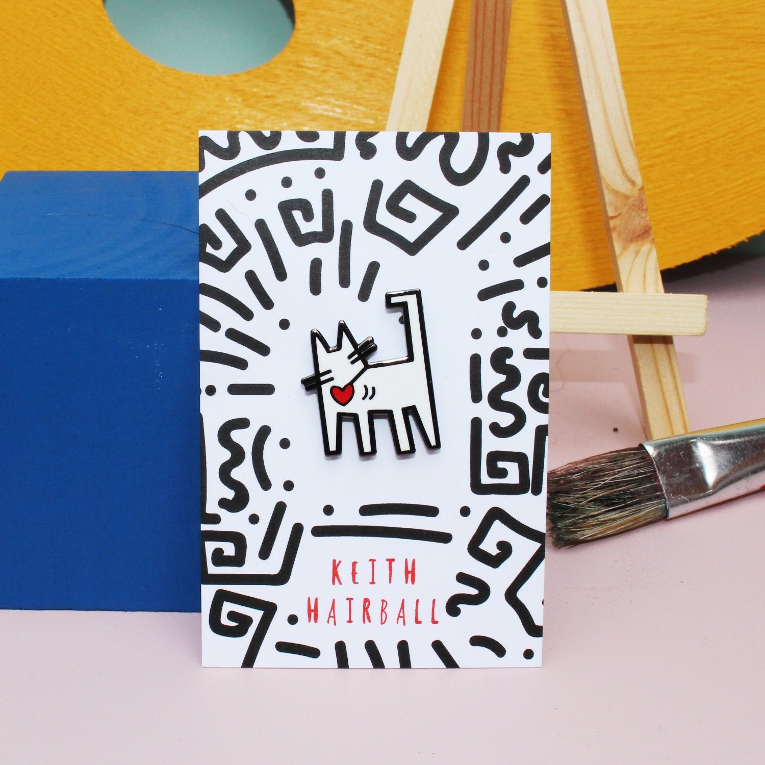 Keith Hairball Cat Artist Enamel Pin