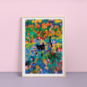 Impresión de "Gato en el jardín de Arlés" - Ilustrada a mano - Impresión artística de archivo - Regalo para amantes de los gatos