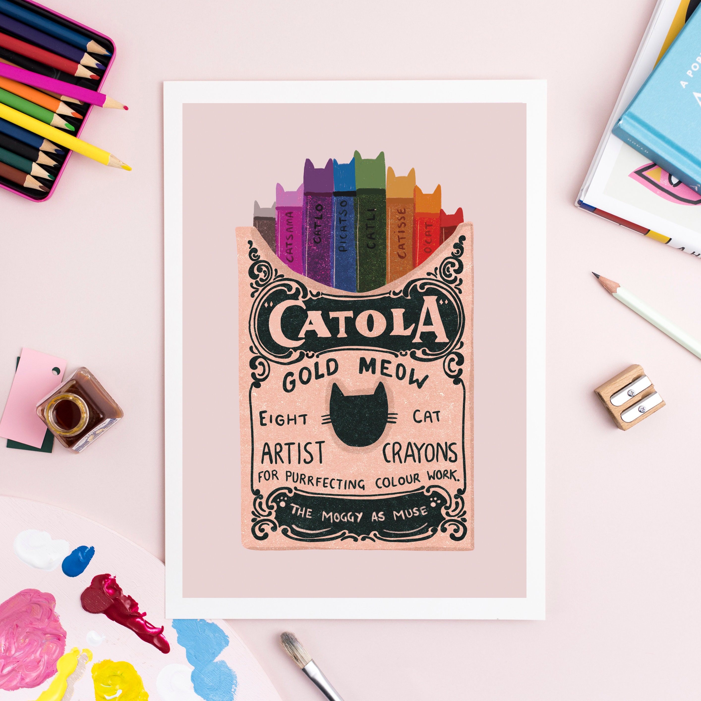 Cat Artist Crayon Print - Etsy Canada