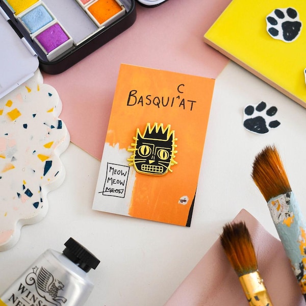 BasquiCAT Cat Enamel Pin | Street Art Cat Lapel Pin | Art Lover Gift | Parody Artist Inspired