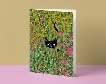 Carte Chat caché dans un jardin Klimt