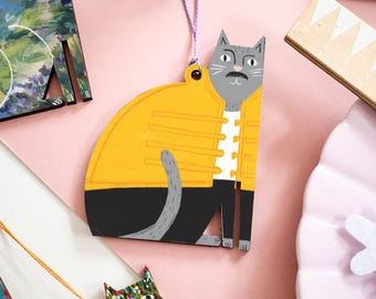 Freddie Meowcury Wooden Cat Decoration