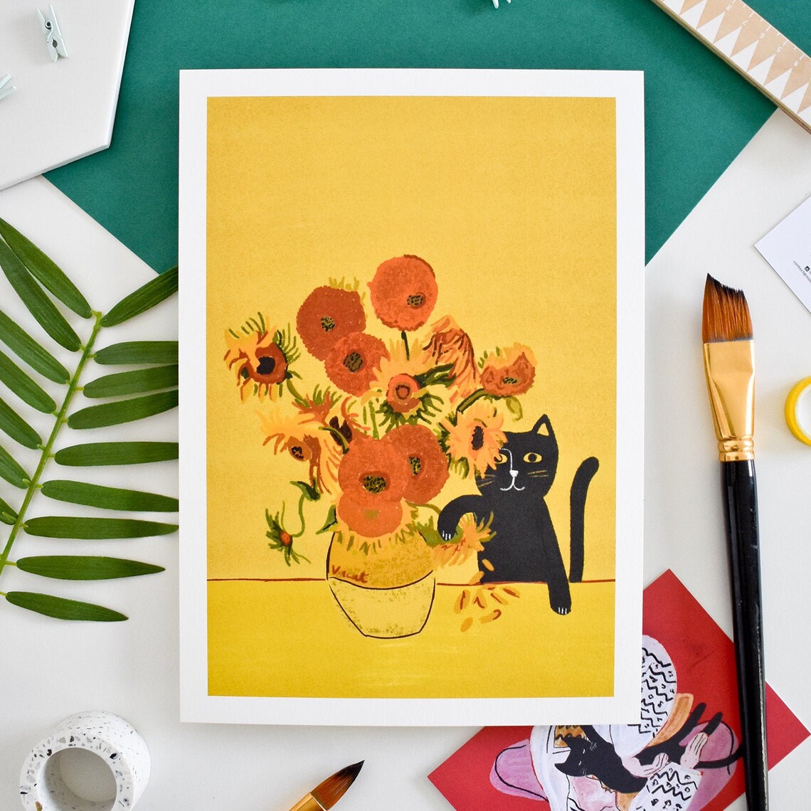 Sunflower Cat Print Etsy