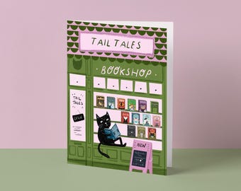 Bookshop Greeting Card | Cat Illustration | Blank Card