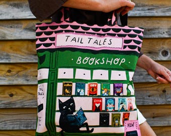 Bookshop Cat Tote Bag