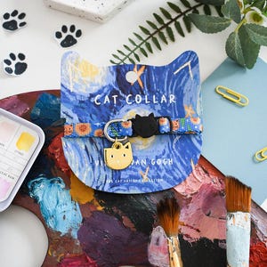 Vincat Van Gogh Cat Collar | Artist Cat Collar | Breakaway Cat Collar | Adjustable Kitten Collar | Cat Lover Gift