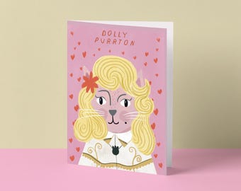 Dolly Pawton Cat Card | Dolly Parton Inspired Artist Cat Greeting Card | Whimsical Hand-Painted Cat Illustration | Blank Card