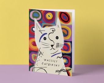 Wassily Catdinsky Cat Artist Portrait Card | Cat Illustration | Blank Card