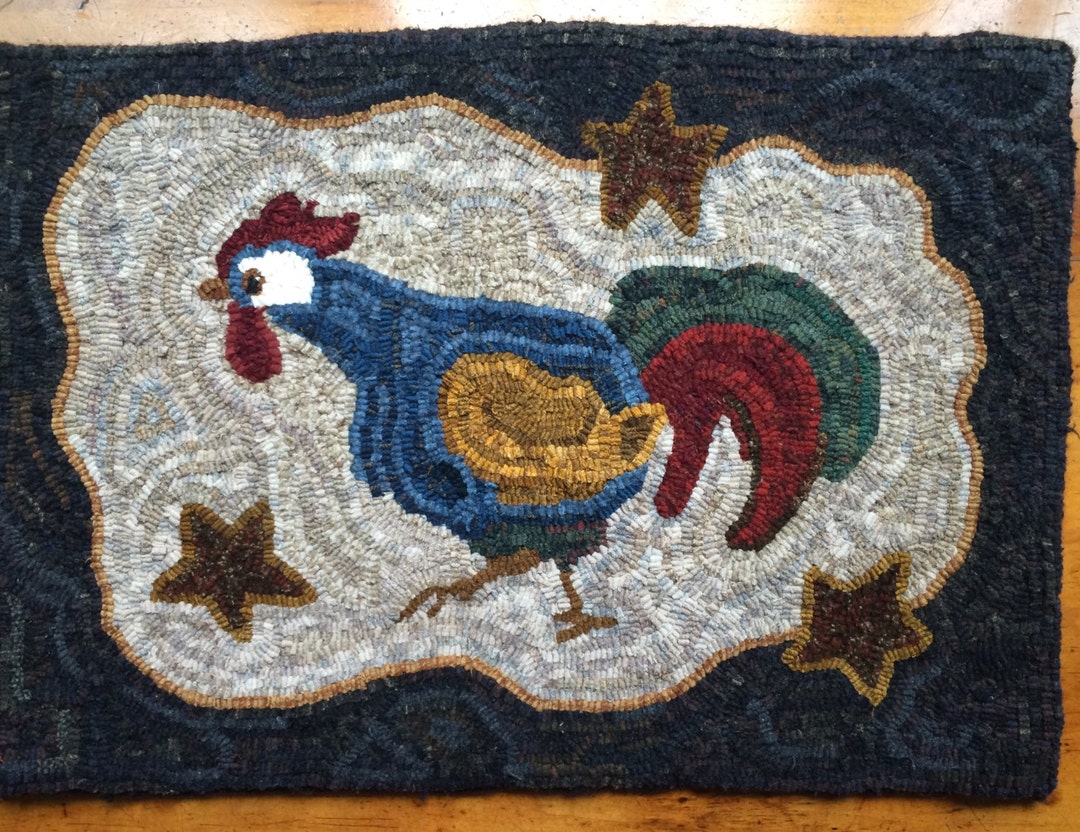 Running Pattern Rig Running Rooster Rug Hooking Pattern: Folk Art Rooster on Primitive ...