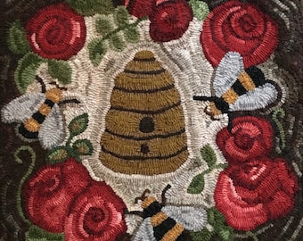 Bee - Beehive- Telling the Bees - Rug Hooking- Floral - primitive - Rug Hooking PAttern