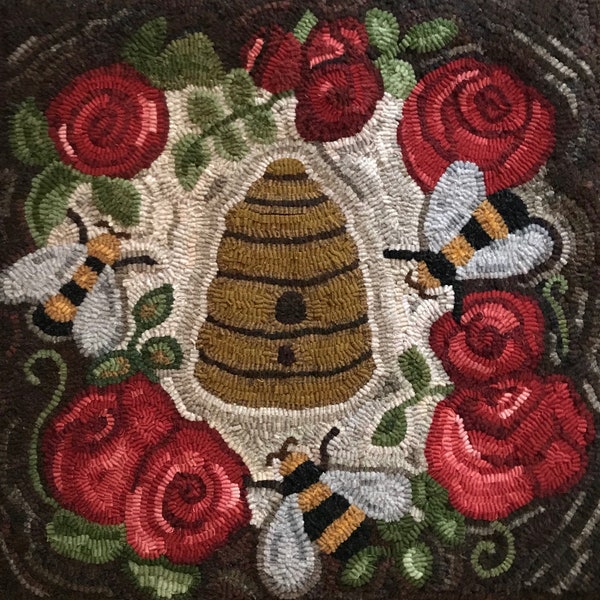 Bee - Beehive- Telling the Bees - Rug Hooking- Floral - primitive - Rug Hooking PAttern