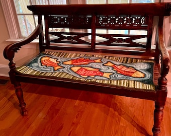 Floating Fish Rug Hooking Pattern: Hand-Drawn Linen (44x18)