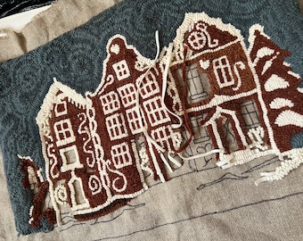 Gingerbread House Rug Hooking Pattern on Linen