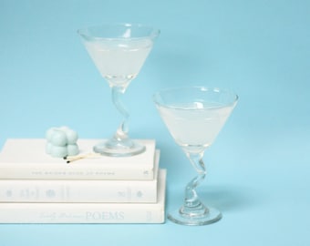 Clear Martini Glasses w. Zig Zag/Squiggle Stem | Set of 2 | MCM Stemware/Barware