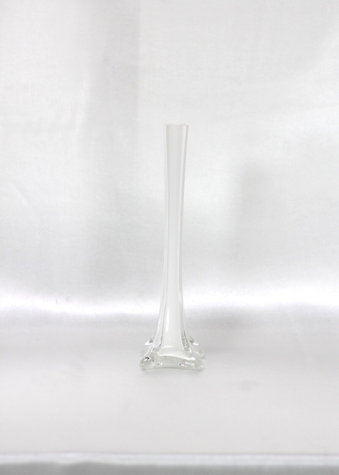 9.5 Tall & Skinny White Glass Bud Vase w. Clear Edge Etsy