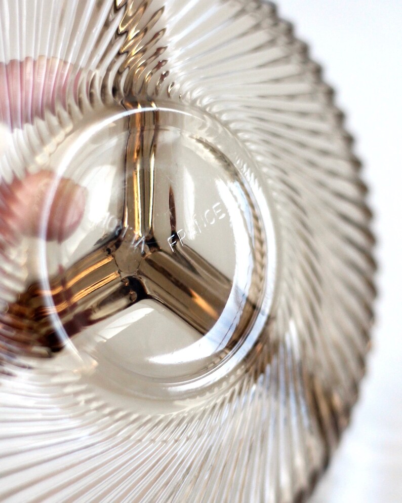 Made in France 1960s Divided Glass Dish w Pressed Radial Pattern in Smoked Brown Veropa Glassware