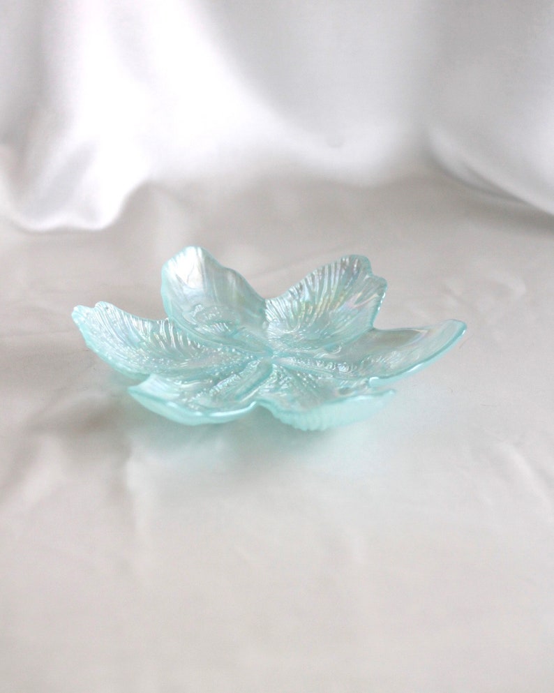 Catch-All Iridescent Glass Flower JewelryTrinket Dish in Blue