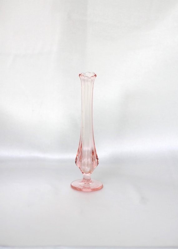 8.25 Fluted Glass Bud Vase in Pink W. Round Pedestal Etsy