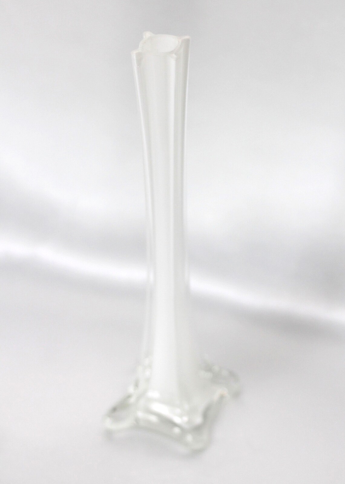 9.5 Tall & Skinny White Glass Bud Vase w. Clear Edge Etsy
