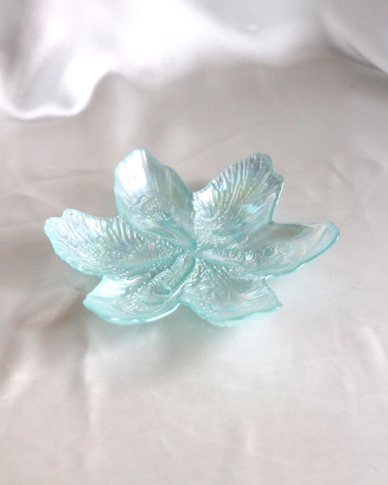 Catch-All Iridescent Glass Flower JewelryTrinket Dish in Blue