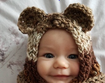 Knit Hooded Bear Cowl | Kids Bear Hoodie | Bear Hoody | Child's Bear Hat | stocking stuffer | kids winter hat | Christmas hat | warm hat