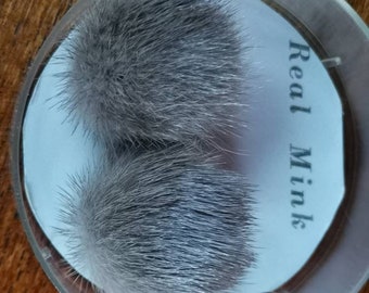 Wonderful vintage Real mink fur clip on earrings Hazelnut brown fur Button earrings in original box.