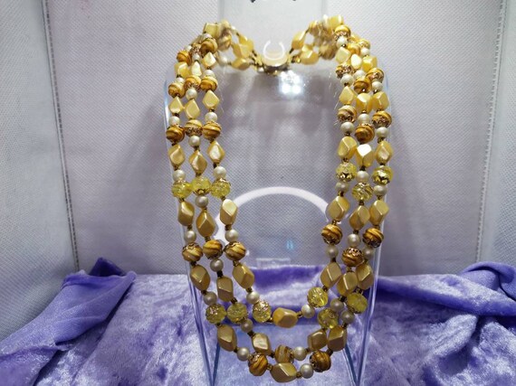 Superb 3 string gold coloured beaded vintage neck… - image 2