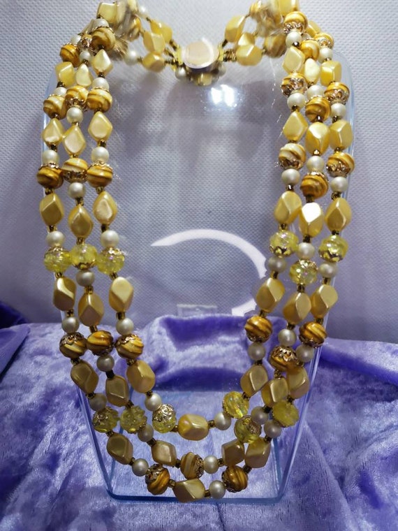 Superb 3 string gold coloured beaded vintage neck… - image 3