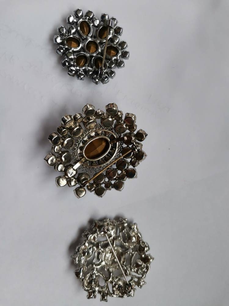 Lot De 3 Broches Strass Vintage - Occasion En Très Bel état