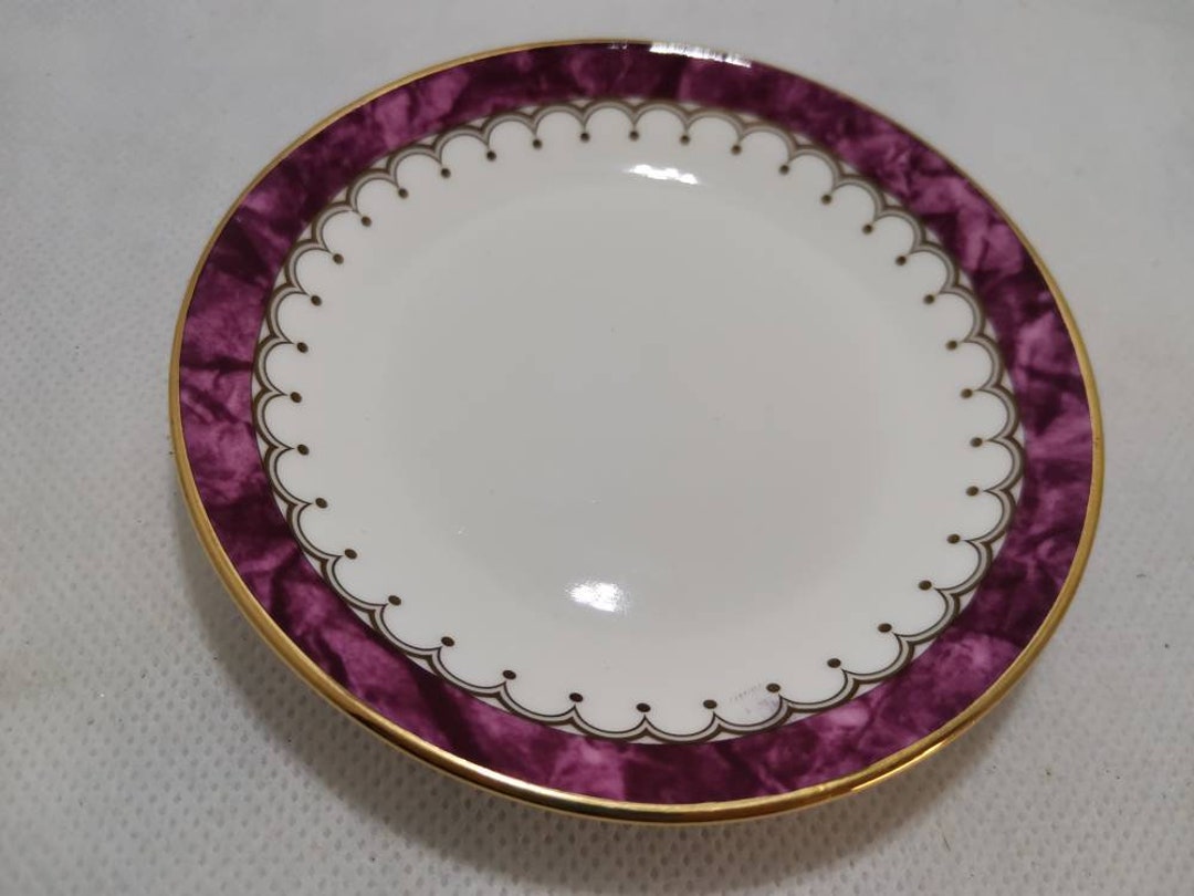 Queens Fine Bone China Coaster Butter Dish Trinket Dish in Burgundy