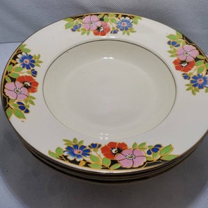 Crownford Burslem England set of four Art Deco design bowls, floral pattern cream colour 1930s