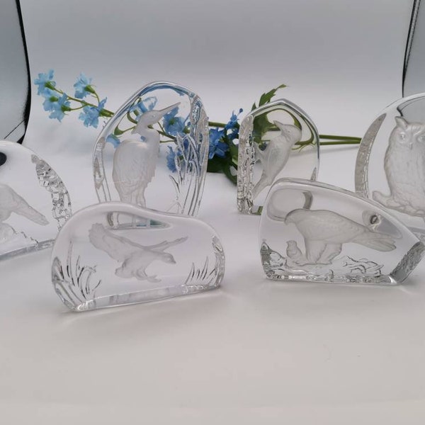 Stunning selection of Wedgwood crystal wild bird paperweights. Reverse carved crystal.