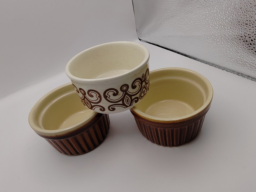 Lovely Set of Three Ramekins. Two Traditional Amber Glaze and One ...