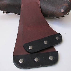 Medium width brown leather bicycle mudflap pair - choose your trim!