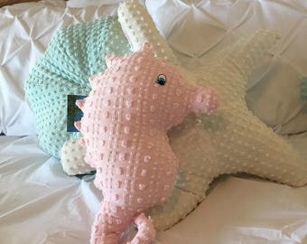 Vintage Handmade Chenille Baby Seahorse, Stuffed Baby Seahorse, Baby Pillow in beautiful Pink Vintage Chenille