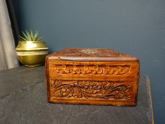 20cm INDIAN JEWELLERY BOX 1990s - Carved wooden b… - image 6