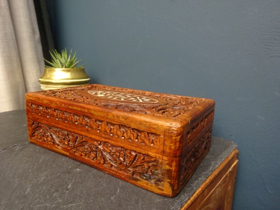 20cm INDIAN JEWELLERY BOX 1990s - Carved wooden b… - image 10