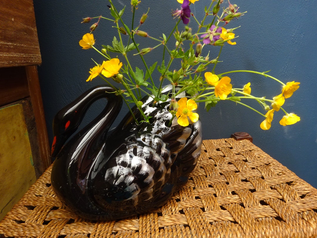 1950s BLACK SWAN VASE Flower Vase Swan Lover Gift Etsy